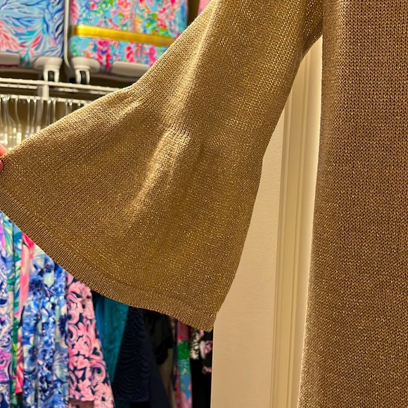 Lilly Pulitzer Carino Sweater Gold Sparkle Bell Sleeve Dress Small EUC Like New - Picture 3 of 3